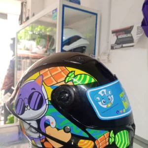 Casco para niño/niña KRM integral. Diseño de gato negro/multicolor brillante