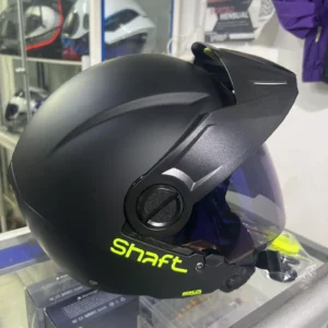 Casco SHAFT Abierto 212 negro mate letra amarillo neón