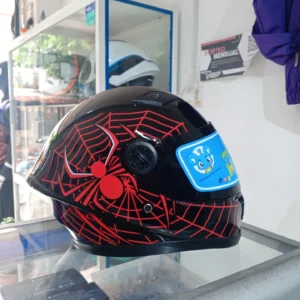 Casco para niño KRM integral. Diseño de Spiderman negro/rojo brillante